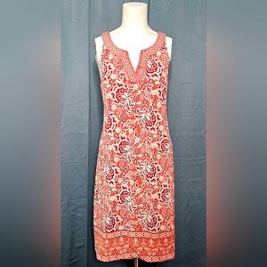 Magnolia‎ Grace Coral Pink/ Red Floral Sleeveless Shift Dress Boho Print Size L